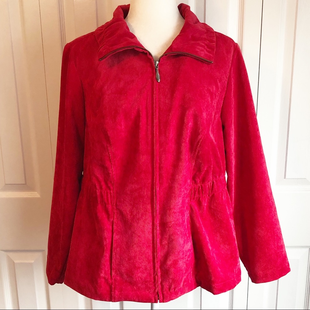 CJ Banks Solid Red Corduroy Full Zip Elastic Waist Lightweight Jacket 0X
